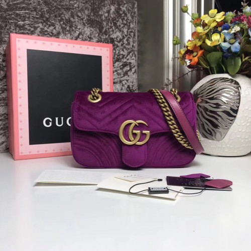 Gucci GG Marmont velvet shoulder bag purple 26cm